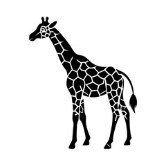 Naklejka premium Giraffe silhouette. Elegant giraffe illustration, perfect for safari themed designs, wildlife posters, or African animal artwork. This giraffe image showcases graceful lines and detailed patterns.
