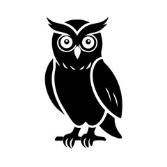 Fototapeta premium Majestic owl perched on branch. Black and white owl illustration. Wise owl image perfect for logo design, educational materials, or children's book.