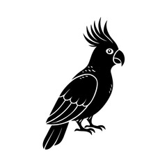 Obraz premium Elegant black cockatoo silhouette. Sulphur-crested cockatoo illustration, *Cacatua galerita*, perfect for zoology books, wildlife magazines, or nature posters.