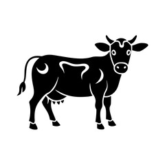 Fototapeta premium Black cow silhouette farm animal illustration. Simple cow icon design perfect for logos, branding, and agricultural projects.