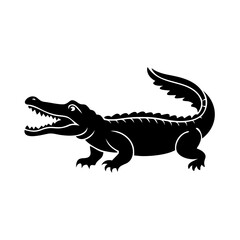 American crocodile silhouette illustration. Crocodylus acutus reptile graphic with open mouth, showing sharp teeth and powerful tail. This crocodile image is perfect for zoology projects.