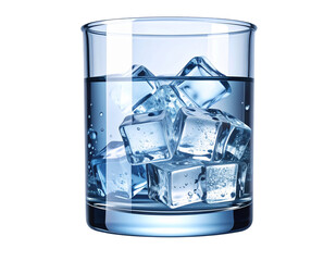 Realistic Glass Beaker with Water and Floating Ice Cubes on Reflective Surface,