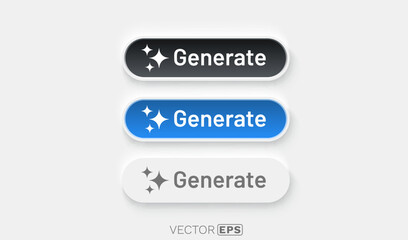 Set Button Ai Generate, Call for assistant help, image and text generator. Vector Illustration