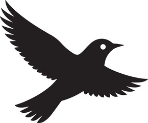 Obraz premium Flying dove of peace, a black bird silhouette illustration with wings spread, symbolizes freedom in nature