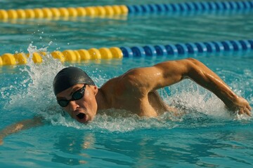 Focused swimmer in action.
