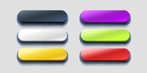 Collection of colored buttons, frame label, event web bar, buttons with color. Vector illustration