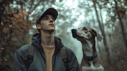 Teenager and Dog in the Woods