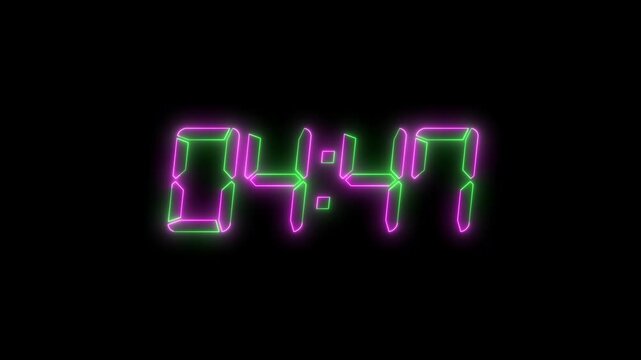 Digital countup clock timer in zero second to 5 minute. White text number on isolated black background.