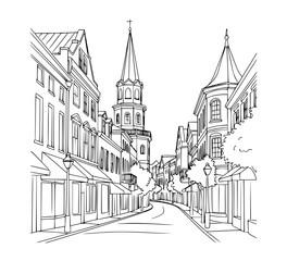 Line Art of East Bay Street, Charleston
