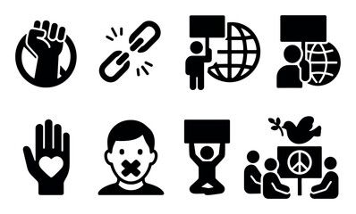 Activism, peace filled icon set. protest, freedom, equality icons collection
