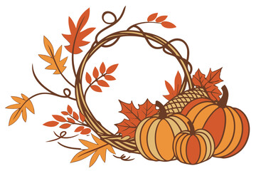 Elegant Harvest Wreath with Pumpkins and Autumn Leaves