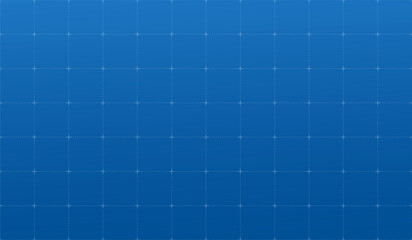 Geometric grid with dot markers, on a blue background leaving empty space. Illustration on graph paper: template for educational, architectural and math drawings.