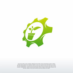 Nature Industry logo designs concept vector, Leaf and Gear logo symbol