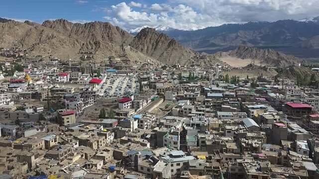 Wide shot of Leh, India, capital of Ladakh
