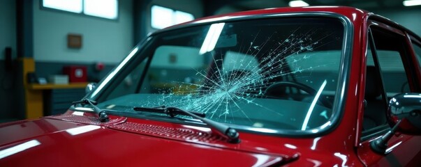 Windshield replacement in progress Tools & broken glass visible , auto body, precision