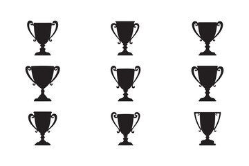 Collection of black trophy silhouettes on a white background