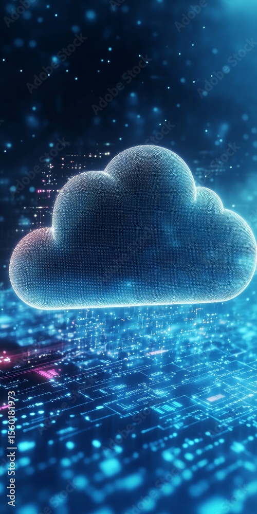 Poster cloud computing transformation with digital data storage and network connectivity concepts