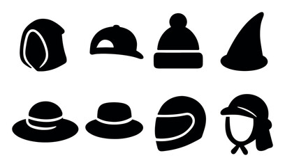 Headwear, hat silhouette icon set. caps, headgear style silhouette collection