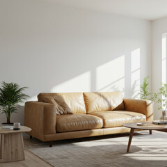 Bright Living Room with White Walls and Sofa
