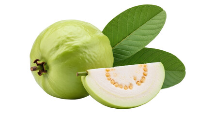 Isolated Whole and Sliced Guava Fruit