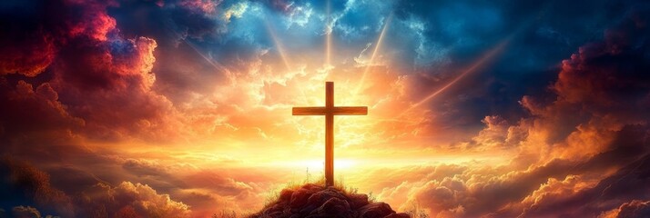 Fototapeta premium Dramatic Sky Over Golgotha Landscape Featuring Symbolism and Inspiration in Jesus on Hill