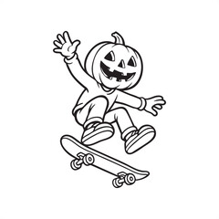 Skateboarding Pumpkin Head Character Illustration