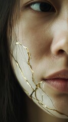 Woman's Face with Gold Kintsugi-Style Markings