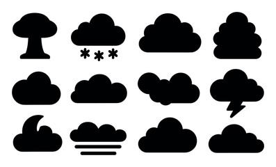 Weather forecast solid icon set. clouds, storm, rain, snow, sun collection in solid style