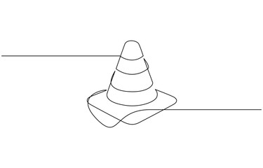 Continuous line vector illustration design traffic cone, Road cone line continuous drawing, Road cone line continuous drawing vector. One line Road cone vector background. Road cone icon.
