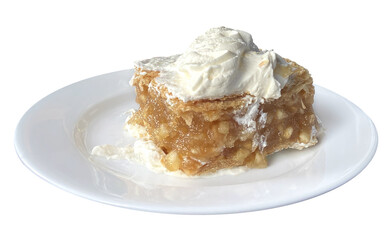 Apple cake with cream on white background, pie  apple,