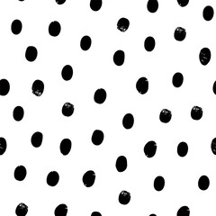 Polka dot seamless pattern in black and white. Hand drawn vector design with rough dots and grungy texture. To use, drag into swatches panel