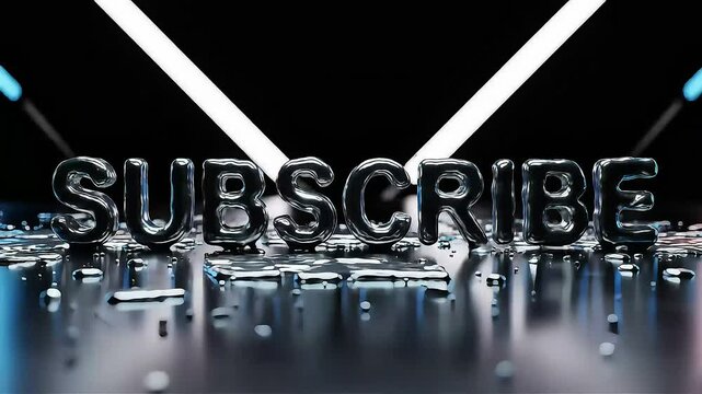 Liquid Metal Subscribe Animation Chrome Text Forming in Slow Motion
