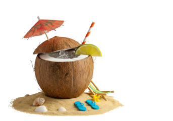 Refreshing Coconut Cocktail on a Tropical Beach Scene