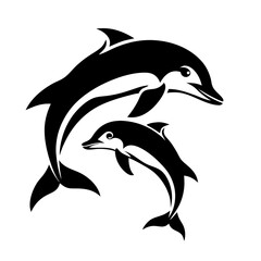 Stylish Black Outline of Dolphin Pair Jumping for Ocean Themed