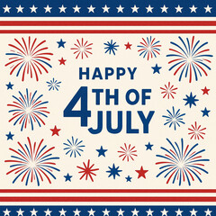 Happy 4th of July Greeting Card with Fireworks – Independence Day Celebration Design