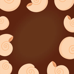 Decorative Frame Made of Seashells in Soft Tropical Style on a Beautiful Brown background