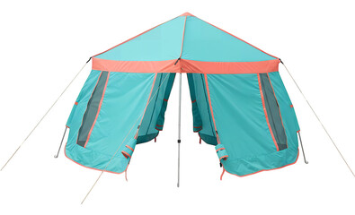 Vibrant Teal and Coral Pop-Up Tent Ready for Adventure