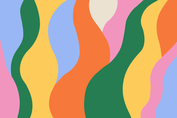 Cool groovy background with colorful striped texture. Abstract curves lines pattern in trendy y2k style