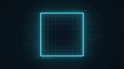 Glowing Neon Frame with Digital Glitch, Futuristic Abstract Rectangle, Technology Border with Light Trails