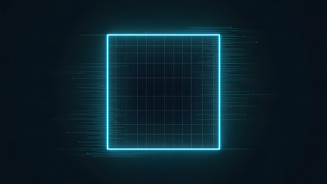 Glowing Neon Frame with Digital Glitch, Futuristic Abstract Rectangle, Technology Border with Light Trails - Powered by Adobe