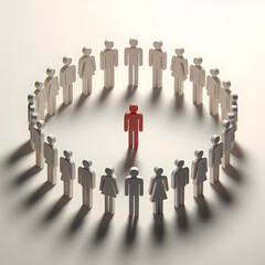 3D render of people icons standing in a circle, team and inclusion concept, minimal scene

