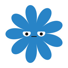 Bored cartoon flower with a blank expression and geometric petals. A colorful, minimalist bloom with subtle emotion