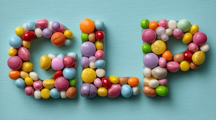 Obraz premium Colorful pills and glp-1 text symbolize medication and treatment. .