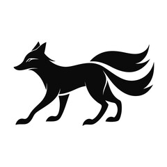 Obraz premium Elegant Black Fox Silhouette with Nine Tails Mystical Creature Design