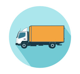 Box truck inside circle with shadow. Vector illustration.