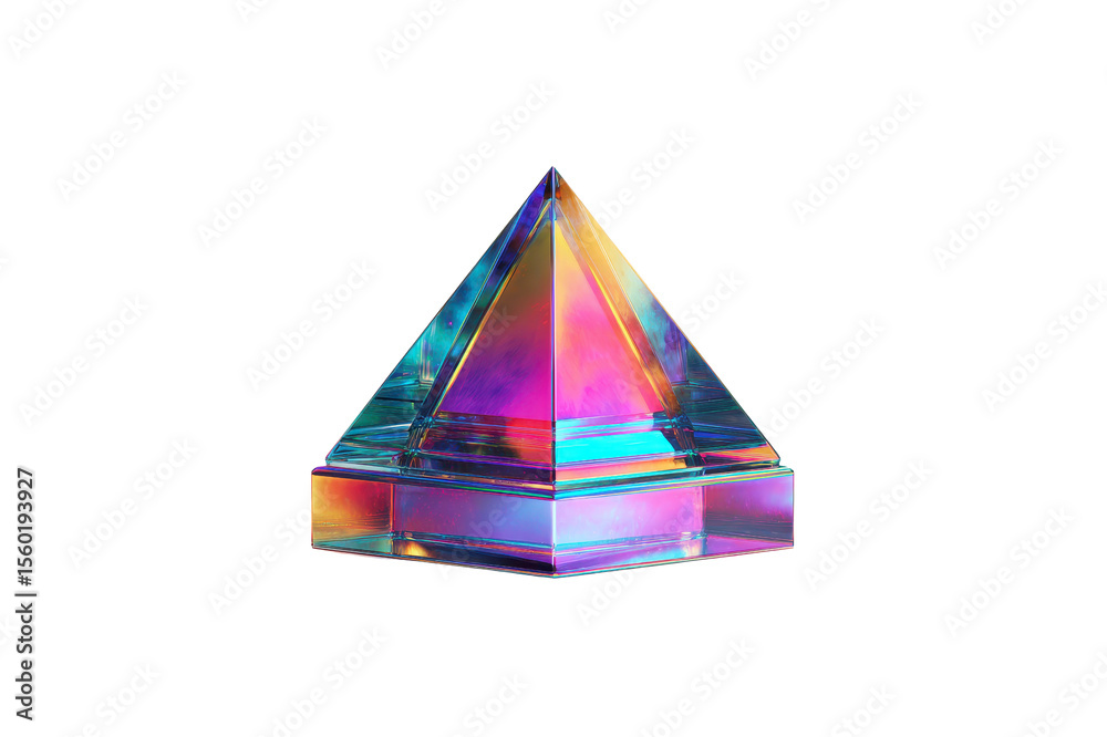 Fototapete iridescent pyramid with a geometric layered structure featuring vivid rainbow color spectrum with tr