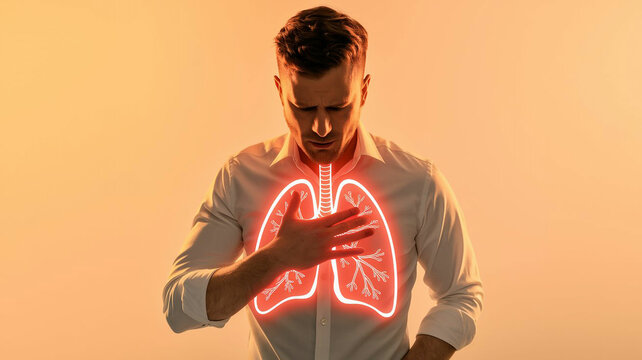 A Man Caughing while Experiencing Pain in His Chest and Lungs