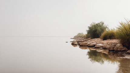 coastal wetland in kuwait at high noon featuring repeating textures and serene atmosphere