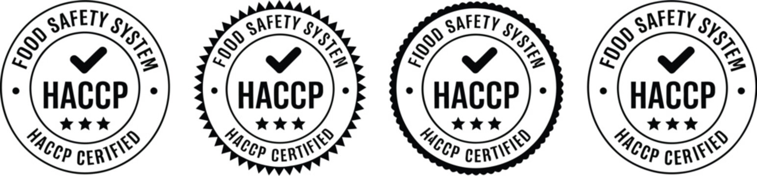 Haccp certified food safety system vector icons for quality assurance and hazard analysis compliance logo design