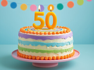 Delicious 50th Birthday Cake with Colorful Layers and Candles